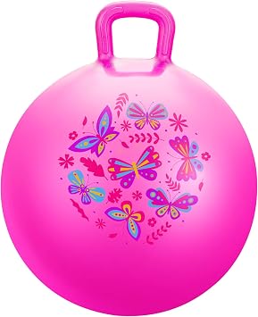 PlayZap Hopper Ball for Kids 6-12,20 Inch Pink Bouncy Ball with Handle, Inflatable Hippity Hop Bounce Hopping Toys Indoor Outdoor for Boys Girls Gifts, Butterfly