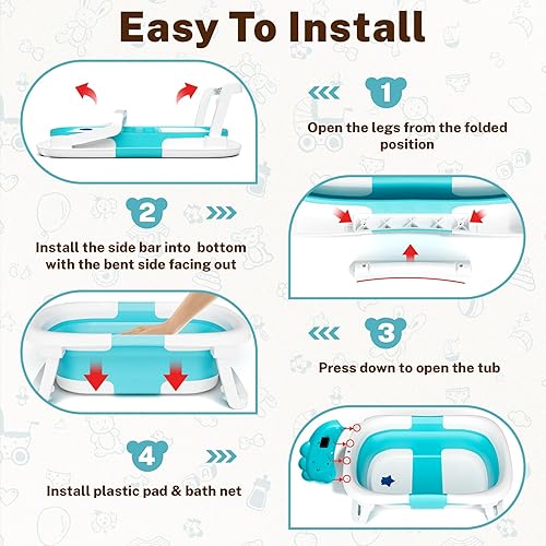 Vista 45 de AVIDOR Bañera para bebé, bañera plegable para recién nacidos a niños pequeños, bañera esencial duradera, bañera portátil de viaje con cojín suave