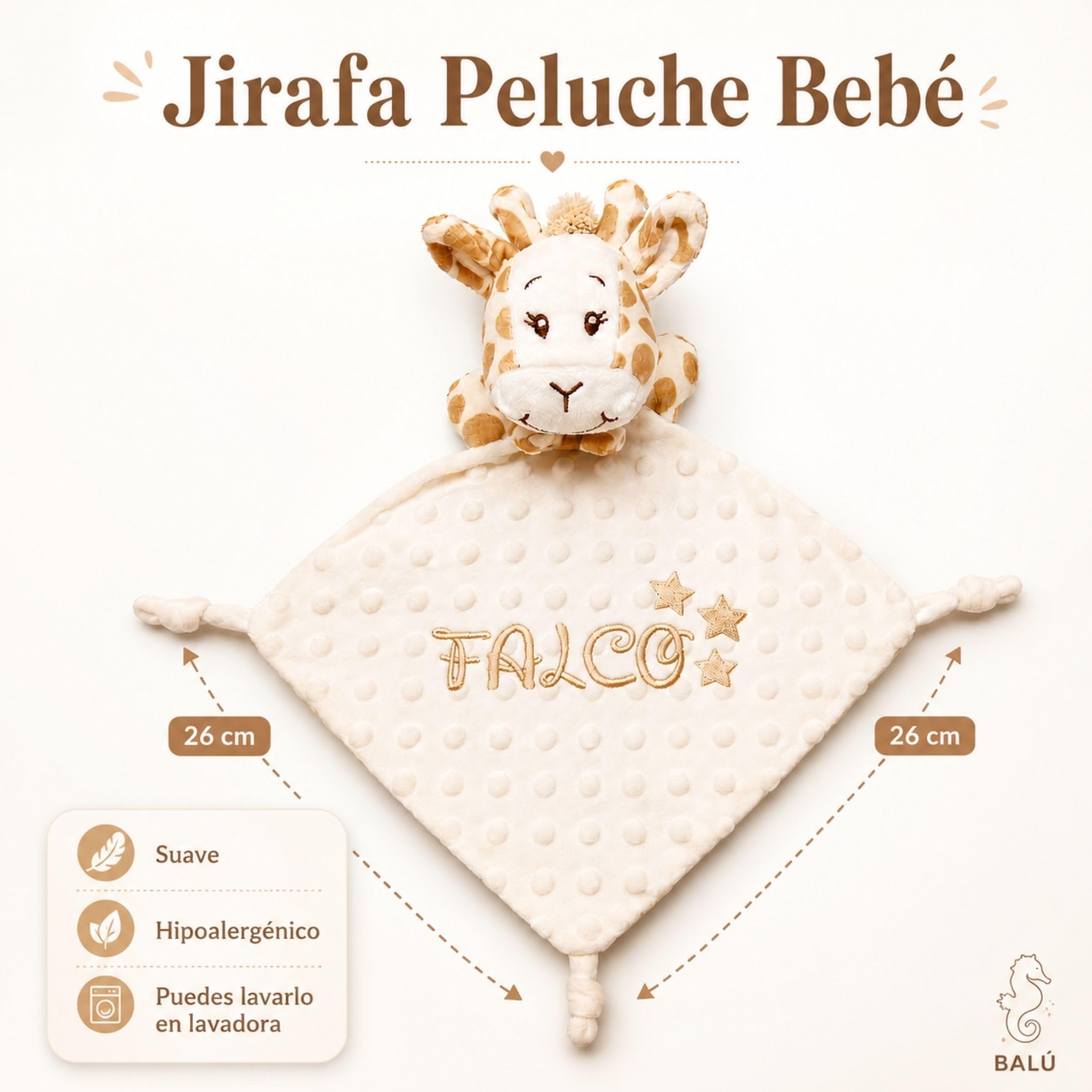 Balu Dudú Jirafa Personalizado con Nombre Bordado │ Doudou Bebé Minky Ultrasuave │ Manta de Apego para Recién Nacido │ Lavable a 30° │ Regalo Bebé Original Baby Shower Niño Niña (JIRAFA BEIGE)