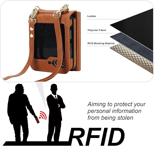 Miniatura 4 de KIHUWEY Funda tipo cartera para Samsung Galaxy Z Flip 5, bolso cruzado con ranura para tarjeta de crédito, bloqueo RFID, correa ajustable de piel