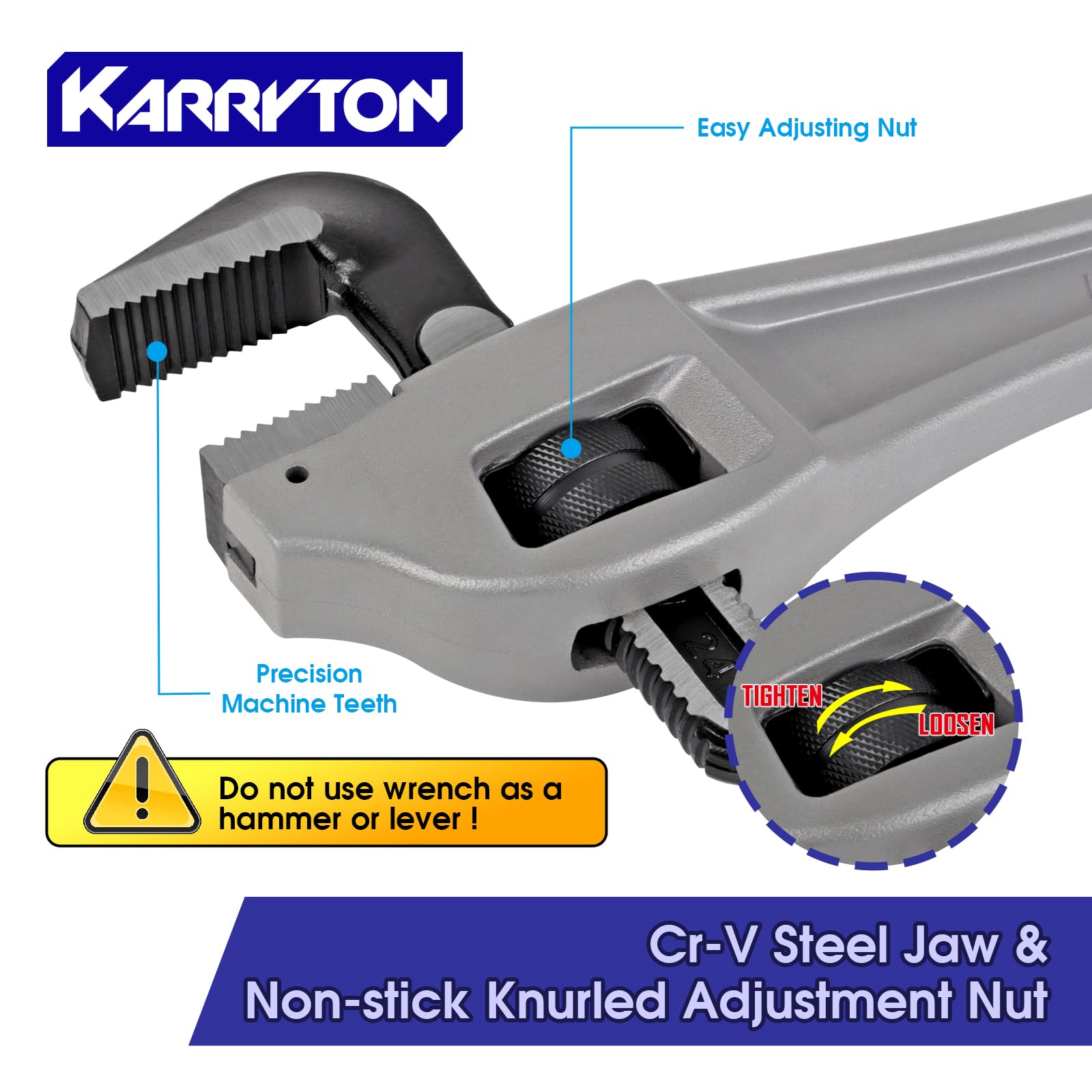 61 cm aluminiowy klucz do rur offsetowych, regulowana pojemność szczęk 4"/101 mm, wytrzymały aluminiowy uchwyt hydrauliczny klucz hydrauliczny ze szczęką ze stali kutej (CR-V), idealne