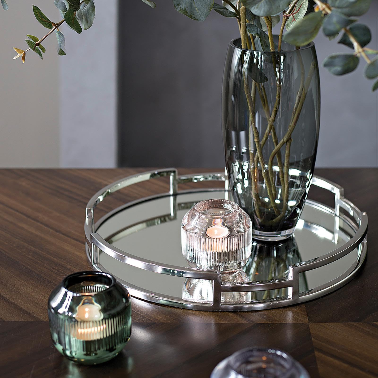 Fink Spiegeltablett rund 40x5 cm aus Edelstahl - dekoratives Serviertablett und vielseitiges Dekotablett für Gläser, Kerzen oder Schmuck - stilvolles Wohnaccessoire für Tischdekoration & Sideboard
