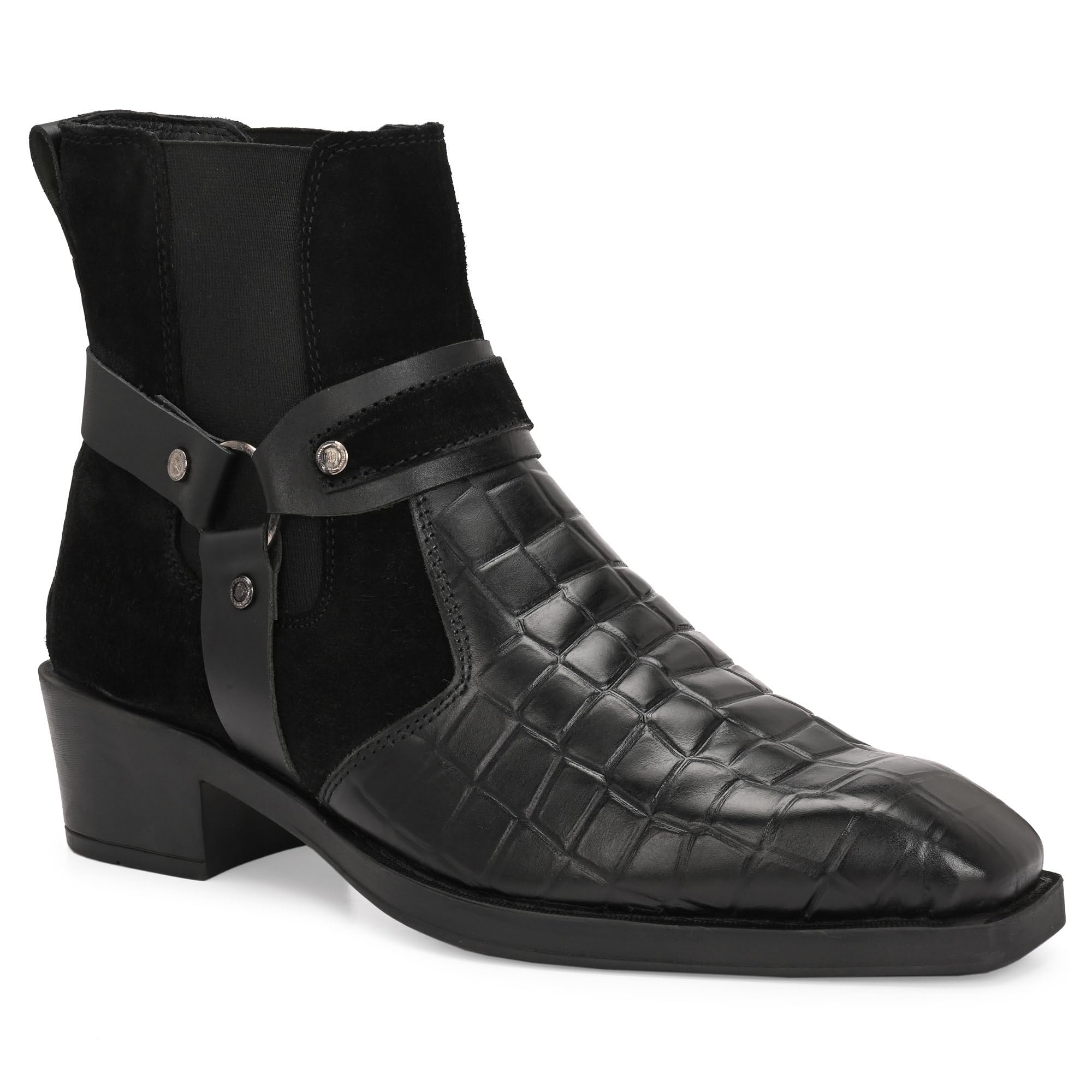 delvoro Men's Rich Quality|Premium|Croco Leather|Italian Shape Genuine Leather Buckle Chelsea Boot's-picture-35