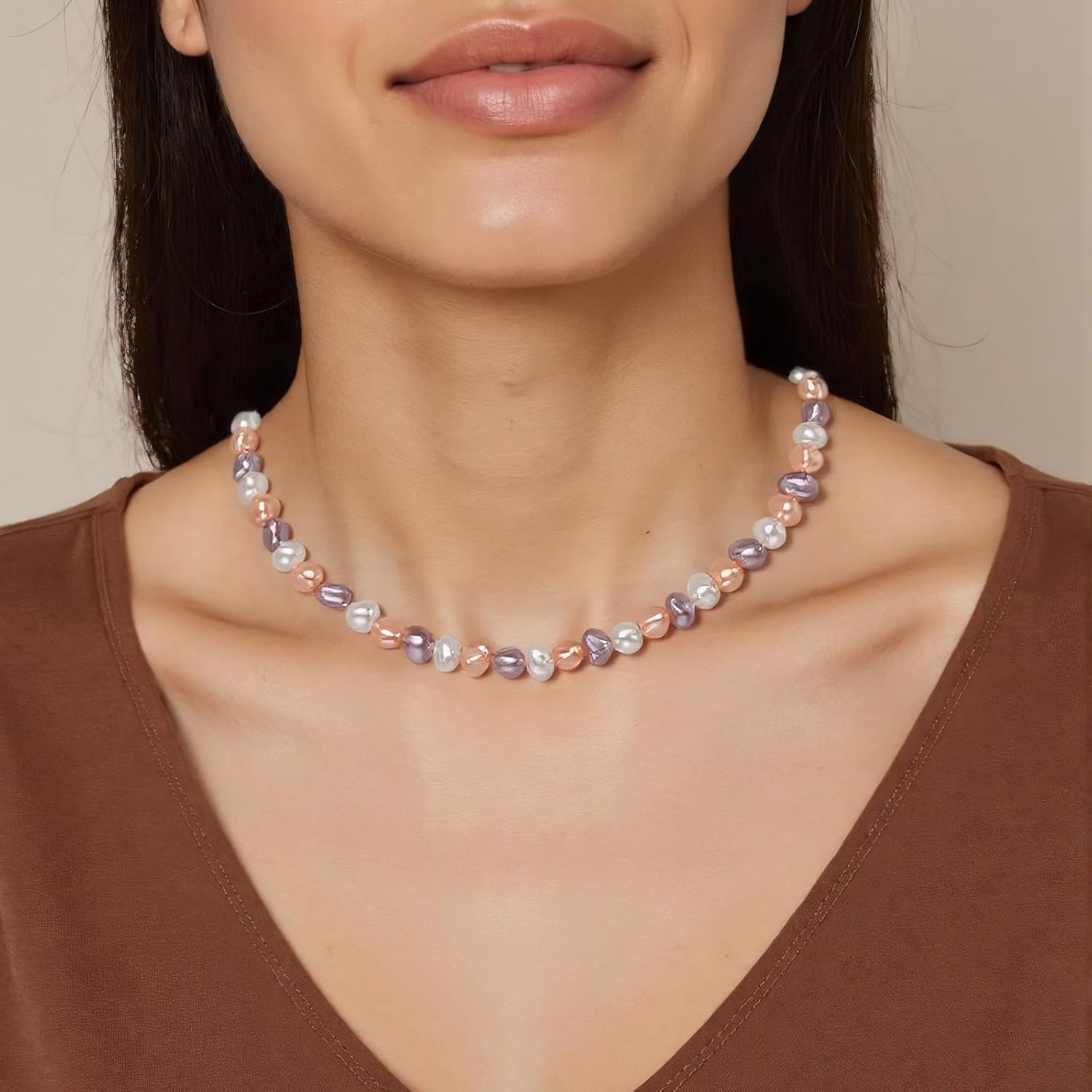 Natural Pearls Choker Necklace for Women Freshwater Baroque Pearl Strand Necklace Chain Cultured Baroque Pearl 18K Gold Plated & S925 Sterling Silver Clasp Choker - Image 4