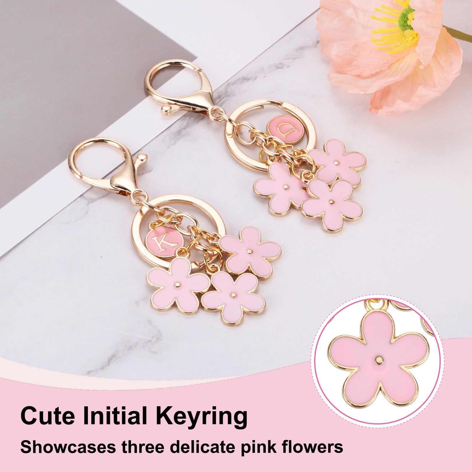 2Pcs Porte-clés, Porte-clés En Résine, Porte-clés à Lettres Avec Fleurs, Alphabet A-Z Porte-clés Pour Les Femmes Cadeaux D'anniversaire De Fille ( Alphabet A