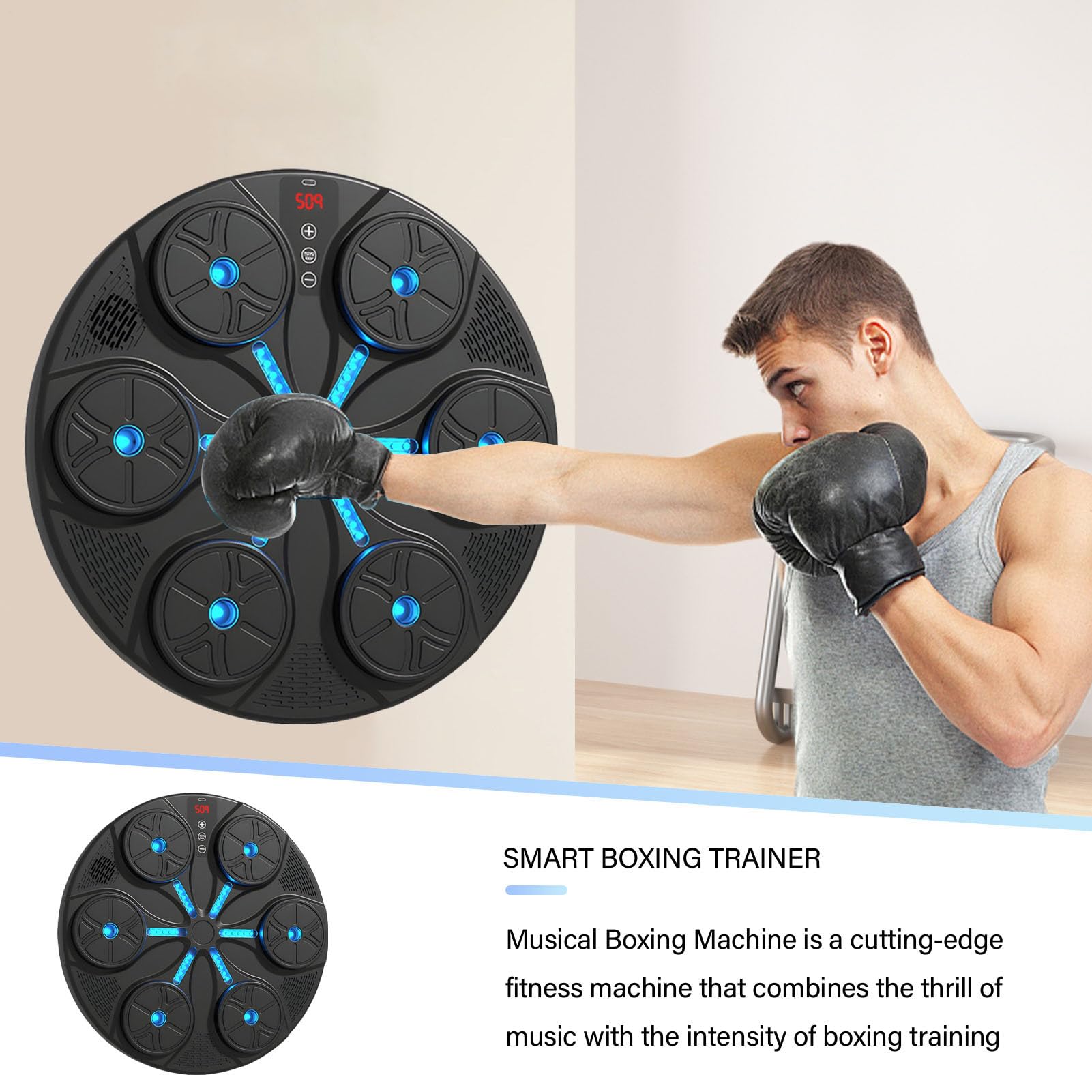 Máquina de Boxeo Musical Inteligente - Interactiva Inteligente 8 Modos - Con Luz RGB, Dispositivo de Golpeo Musical de Pared para Adultos, Para Mujeres Adultas Fitness en Casa Oficina Sala de Spor