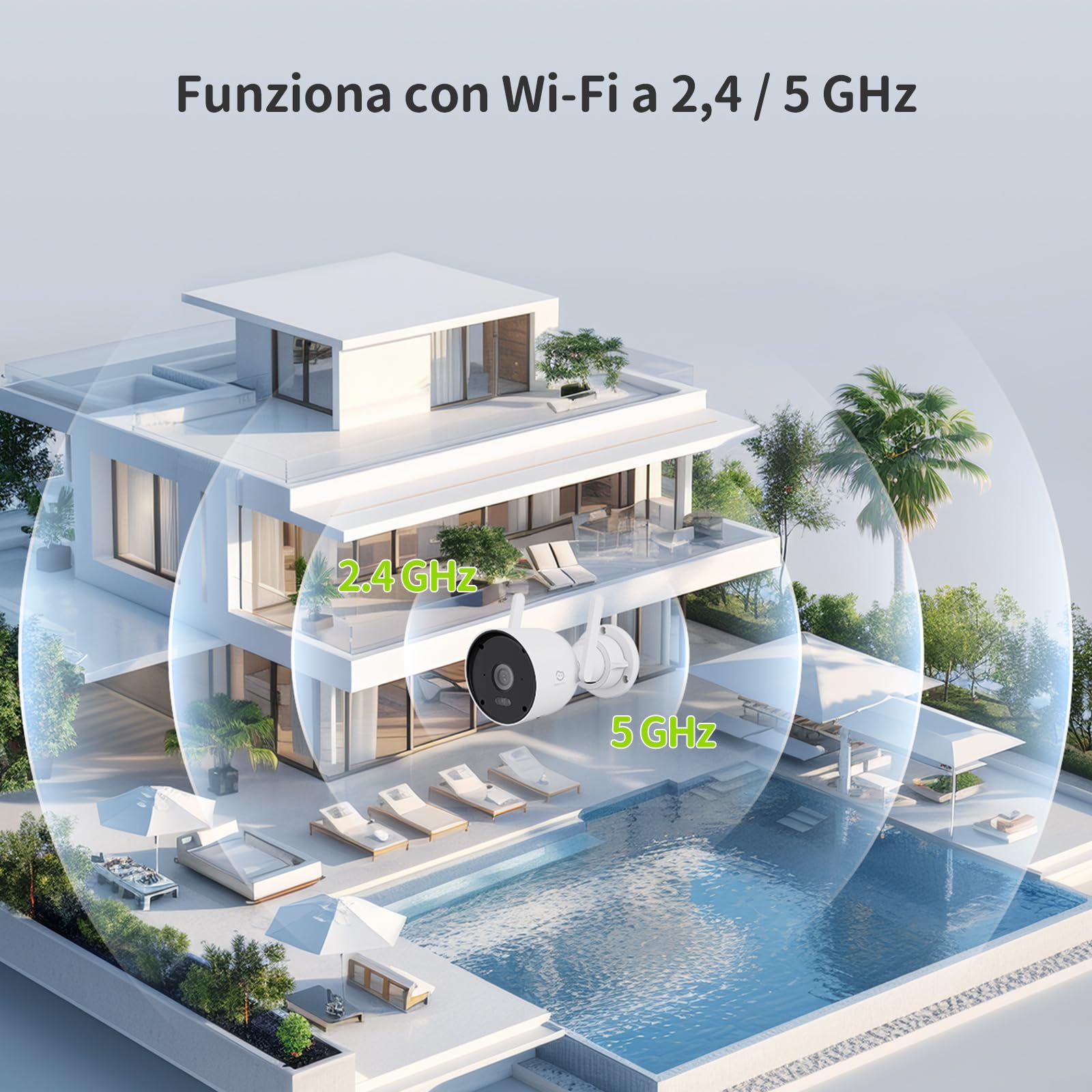 Beans View Telecamera Wi-Fi da Esterno 4K, Videocamera Sorveglianza Dual-Band 2.4/5GHz, Visione Notturna a Colori, Rilevamento AI Persone e Veicoli, Allarme Acustico e Visivo, ONVIF/RTSP, IP66 (D110)