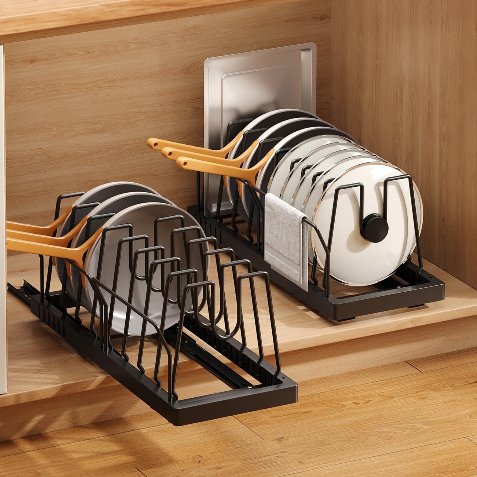 Mustorn 2 Pack Pots and Pans Organizer Under Cabinet, 21.6" Deep Pull Out Pot...