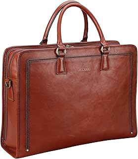 Banuce Vintage Genuine Full Grains Italian Leather Briefcase for Women 14 Inch Laptop Bag Stylish Business Work Bag with Luggage Strap Brown