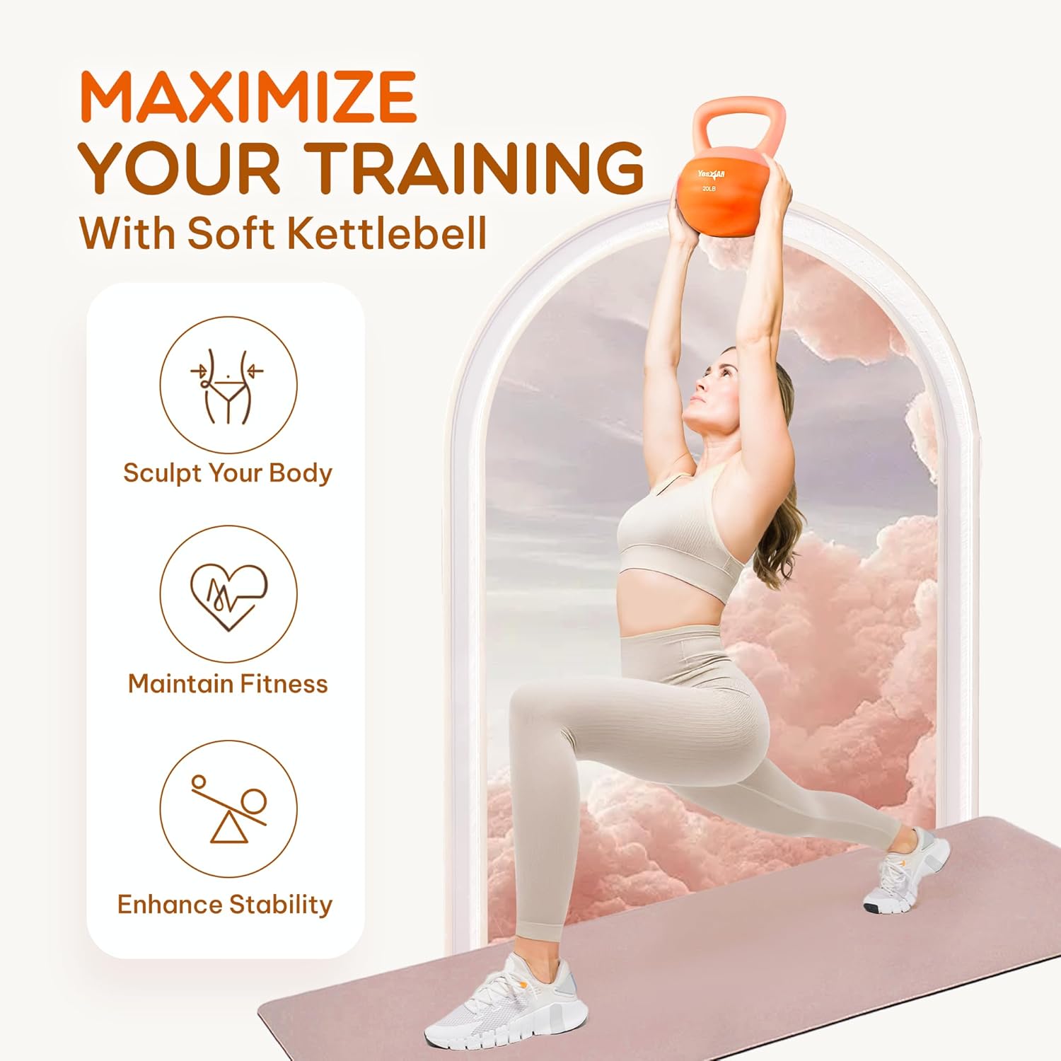 Yes4All Soft Kettlebell, PVC Kettlebells Exercise Weights & Color-Coded Strength Training Kettlebells with 4 Options (5,10,15,20lb), Gentle Hand Weights for Women at Home