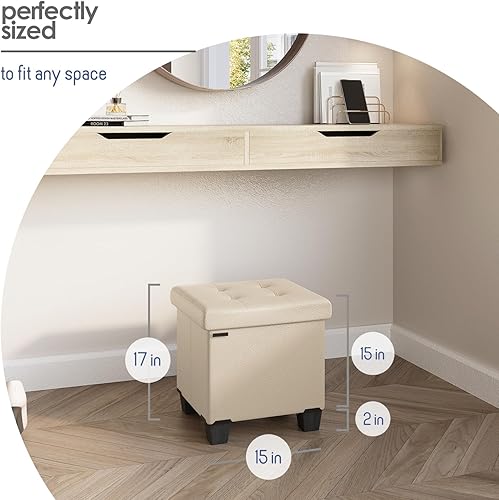 Miniatura 710 de Otomana plegable para dormitorio o sala de estar, con contenedores de almacenamiento, reposapiés para el extremo de la cama, soporta hasta 660 lb,