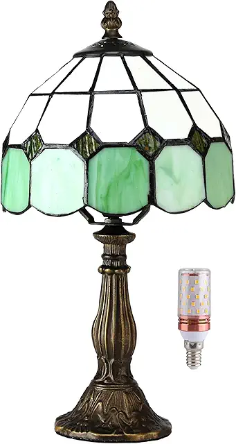 Green Tiffany Style Stained Glass Table Lamp - 38cm Handmade Bedside Light