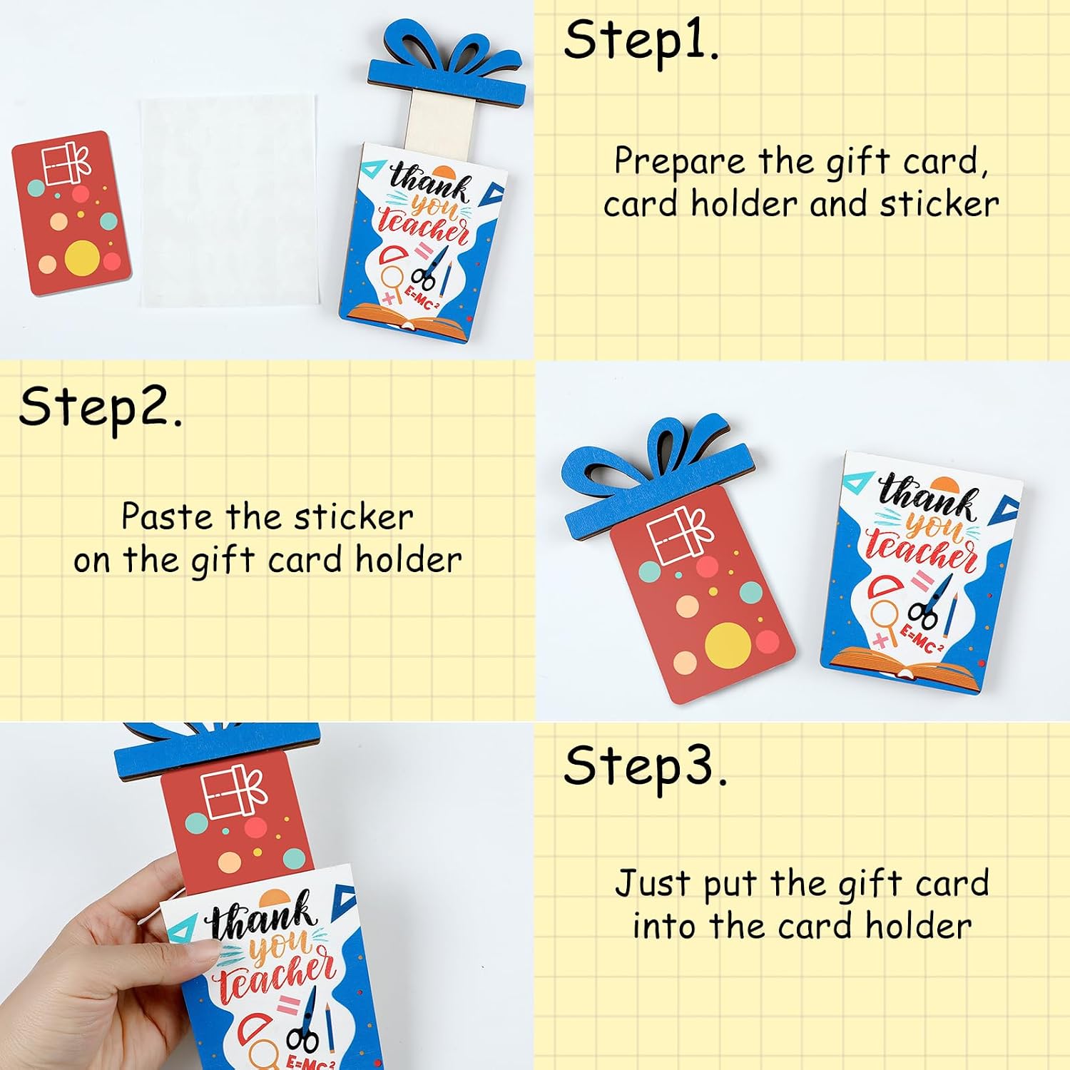 RattanView 8 Pcs End of Year Teacher Gifts Teacher Wood Appreciation Gift Card Holder Bulk Wooden Thank You Money and Gift Card Sleeve Funny Ornament for Graduation Party Decoration(Teachers) image 5