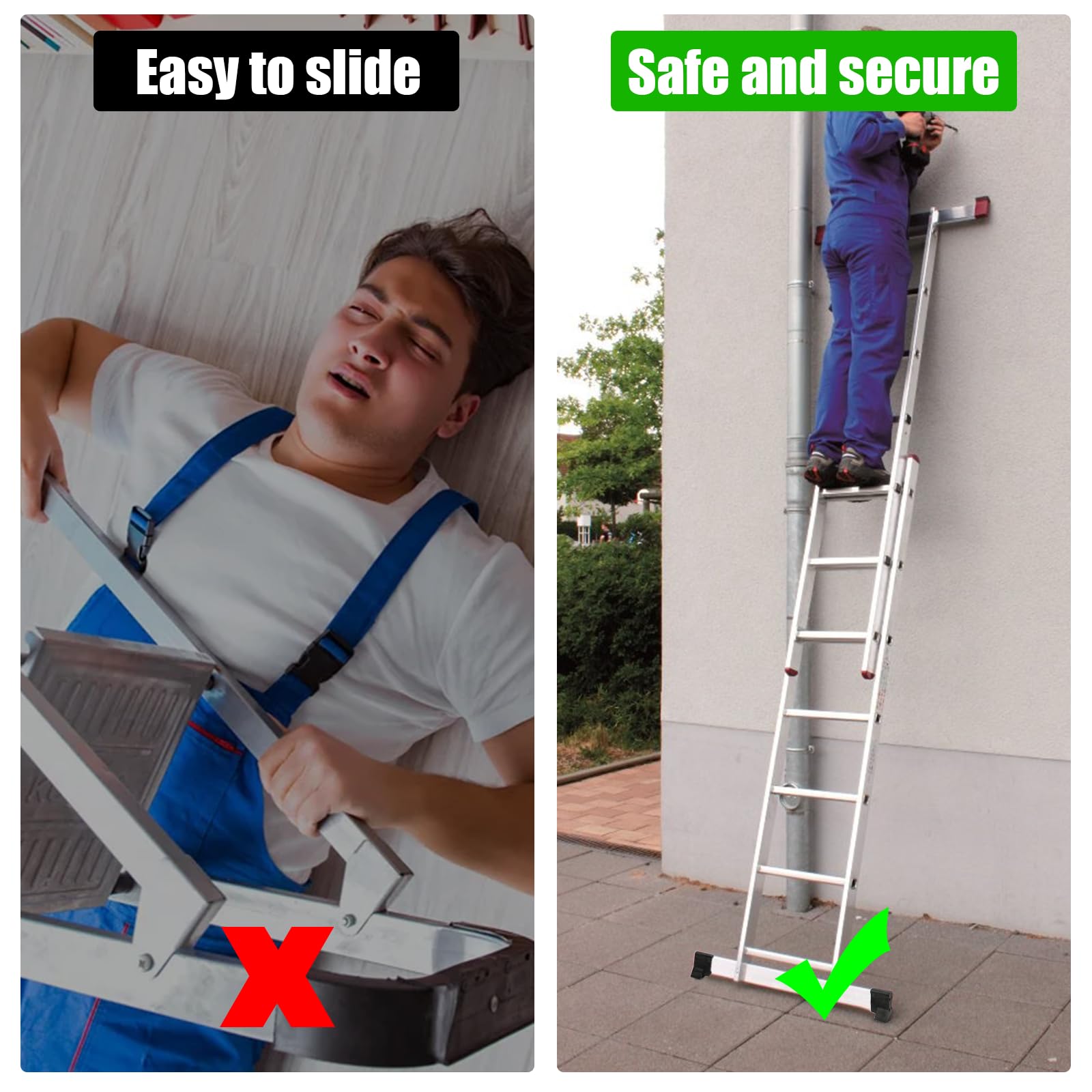 4 Piezas Pies de Escalera, Resistentes al Desgaste Patas Goma Escalera, Escalera Antideslizante Pies Alfombrilla para Escaleras Telescópicas, Escaleras Técnicas, Escaleras de Espiga (Negro) | Pies mate y resistentes al desgaste para escaleras de extensión