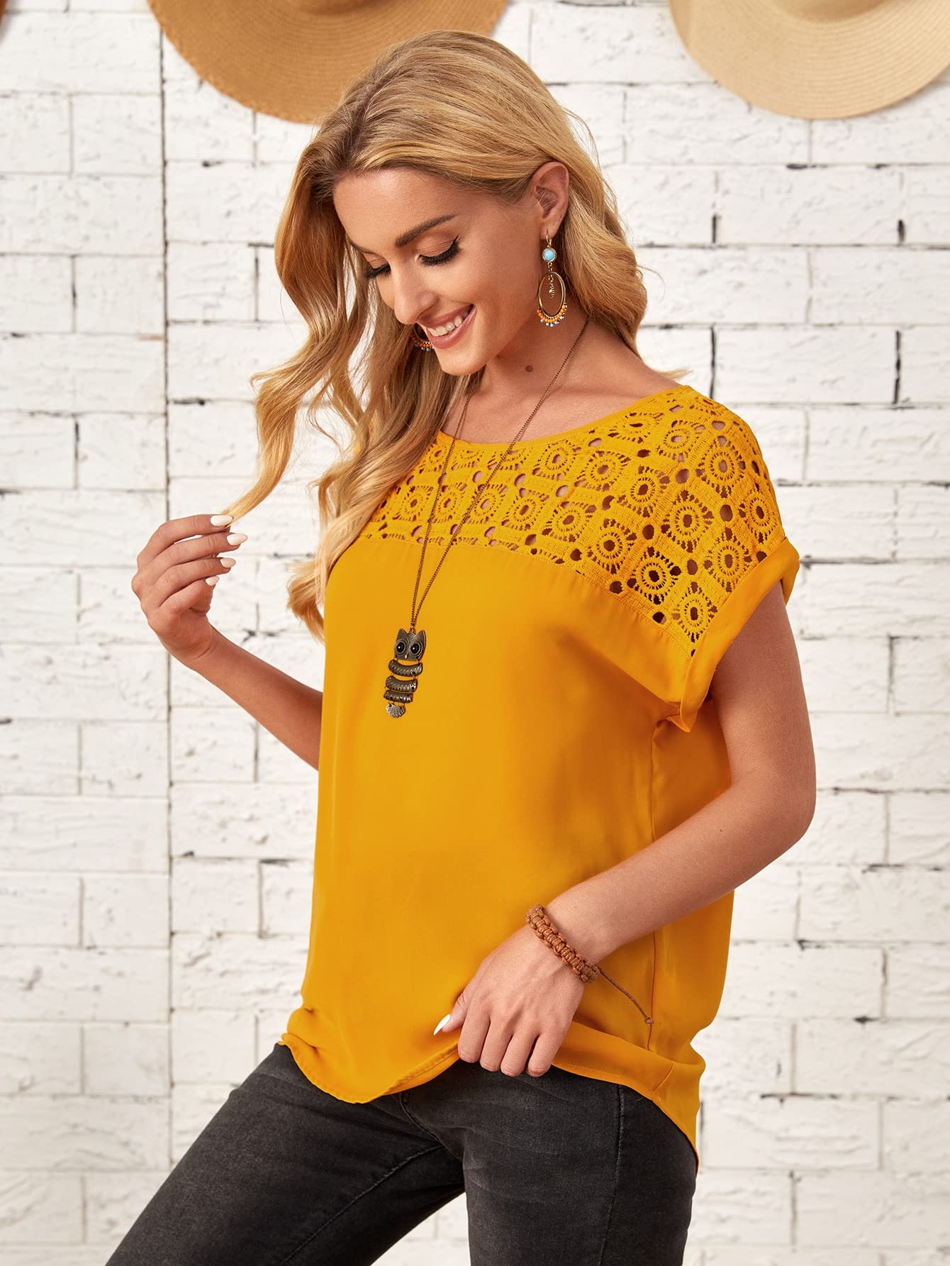 mustard yellow lace top
