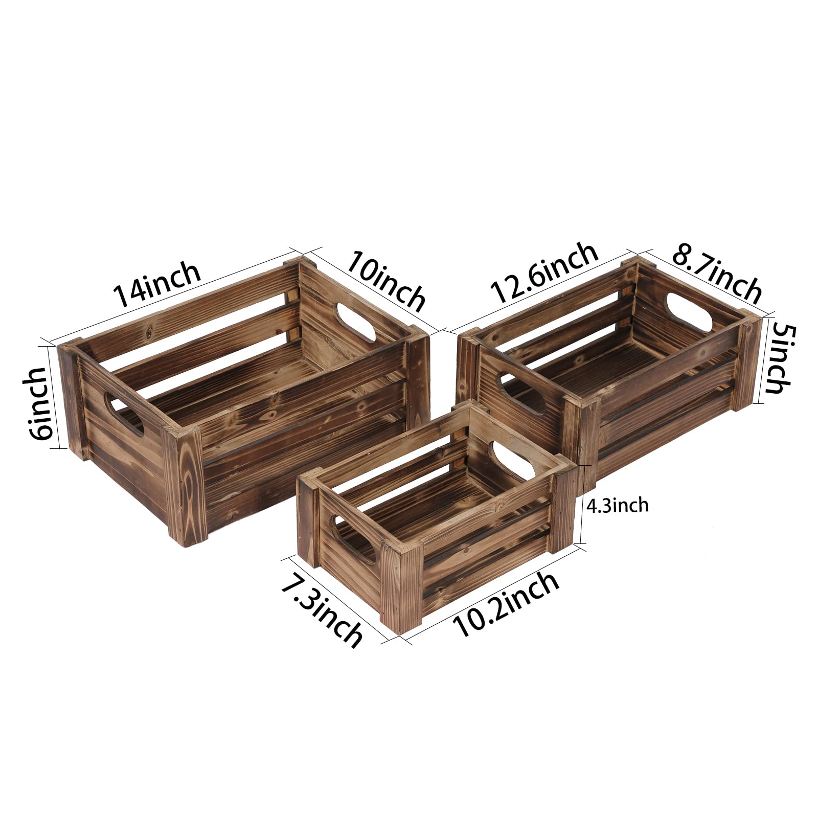 Sintosin Farmhouse Wooden Nesting Crates Decorative Set of 3, Distressed Crate for Display Rustic Home Decor, Wood Crate Basket for Storage with Handles Living Room Outdoor Christmas