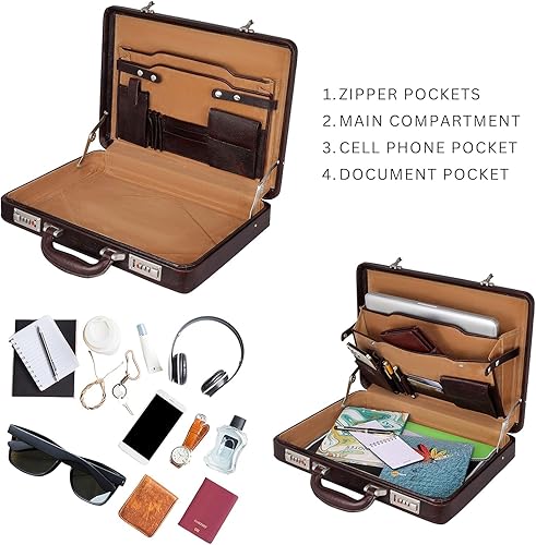 Miniatura 7 de Maletín de cuero de grano completo para tamaño unisex L17xW3xH12 pulgadas Maletín bolsa