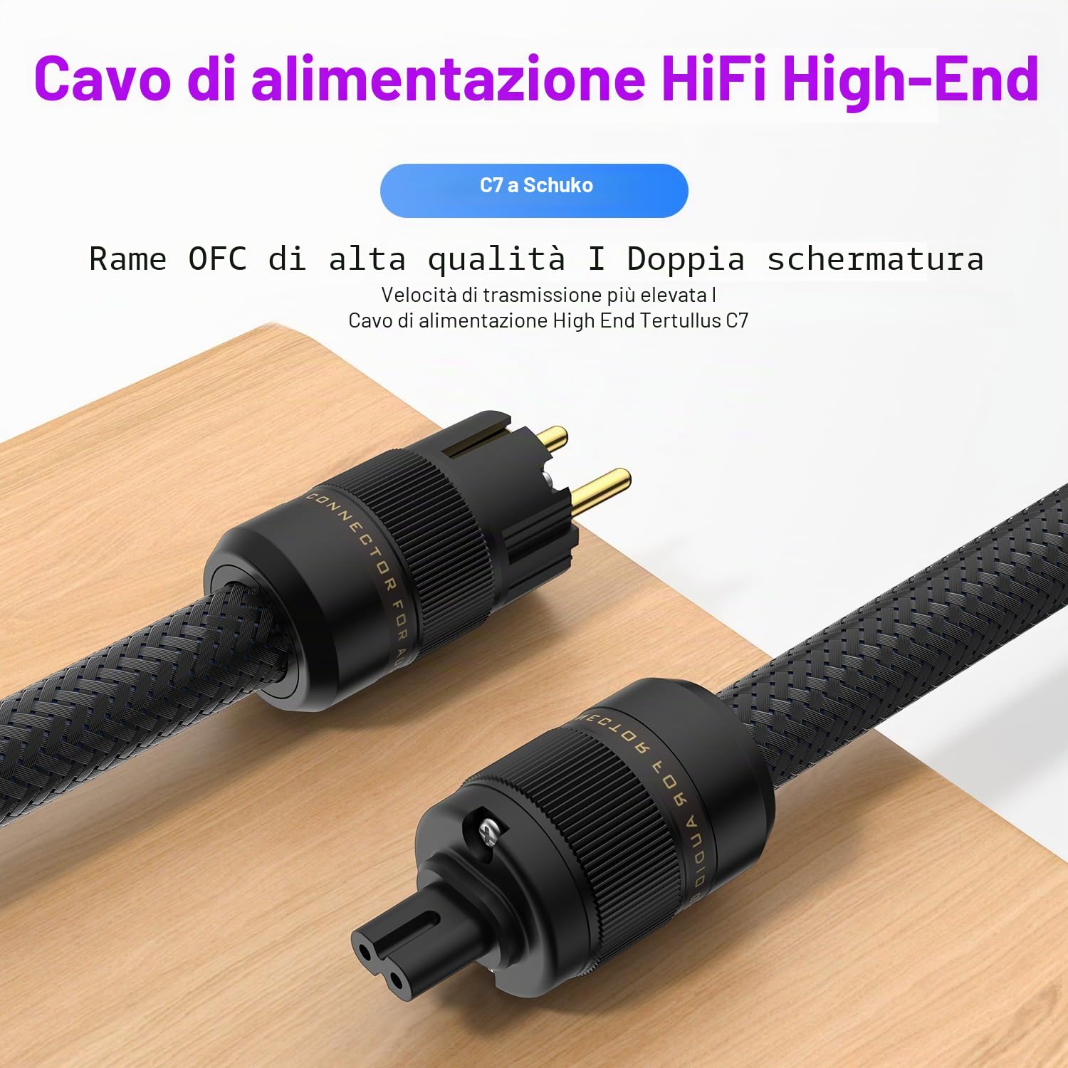 Tertullus HiFi - Cavo di alimentazione High End C15, cavo di alimentazione HiFi audio, con spina Schuko e spina per dispositivi freddi (P104-c7, 1,5 m)
