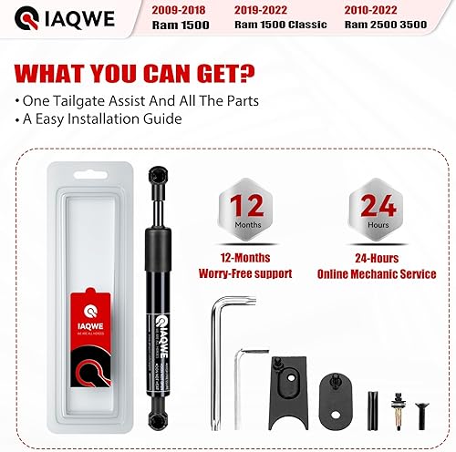 Miniatura 11 de Amortiguador de asistencia para puerta trasera de camión 43301 compatible con Dodge Ram 1500 2009-2018, Dodge Ram 2500/3500 2010-2024, Dodge Ram
