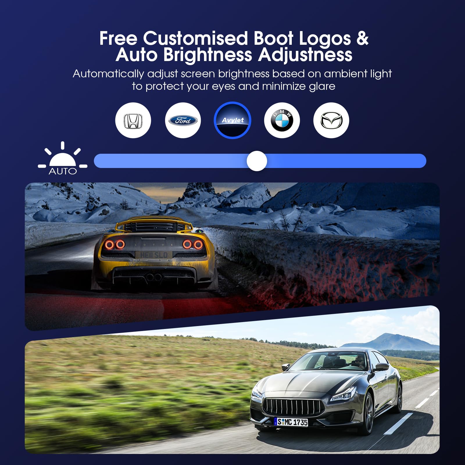 Avylet 10, 26" Carplay Auto con Schermo da 60 FPS, Android Auto con 3 Telecamere (Front Dash Cam, Rear, Internal), CarPlay Portatile con Navigazione OTA/GPS/Mirror Link/Controllo Vocale/Bluetooth/AUX