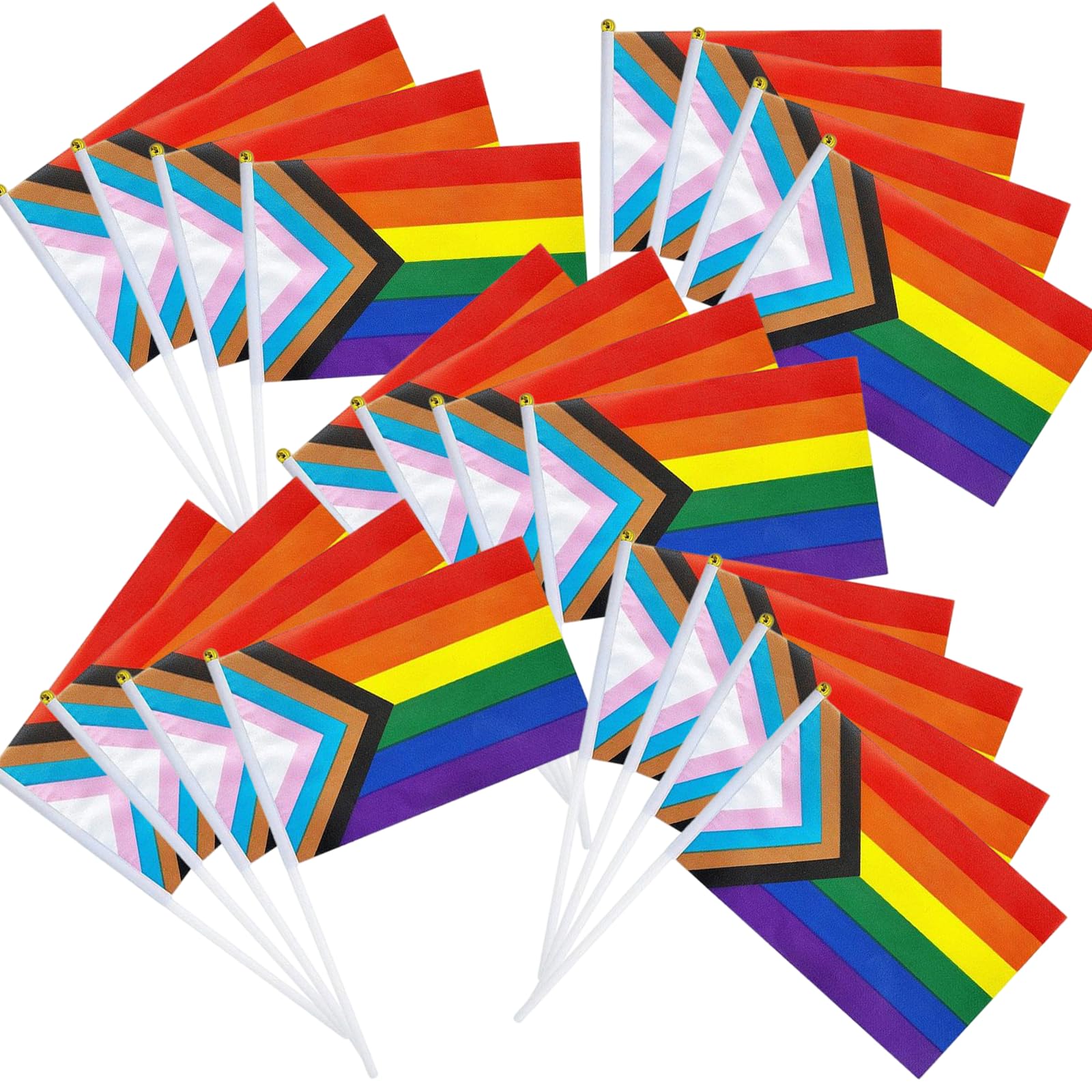 20 Pcs Hand Waving Rainbow Pride Flag, Pride Decorations, Small Handheld Progress Flags, for Bisexual On Sticks Outdoor LGBT Parades Party Decorations (Small 21 x 14 cm)