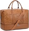 Weekender Bags for Women: PU Brown Large Overnight Bags Travel Duffel Bag Carry On Shoulder Weekend Tote with Shoe Compartment and Wet Pocket for Girls Airplane Traveling, Gym