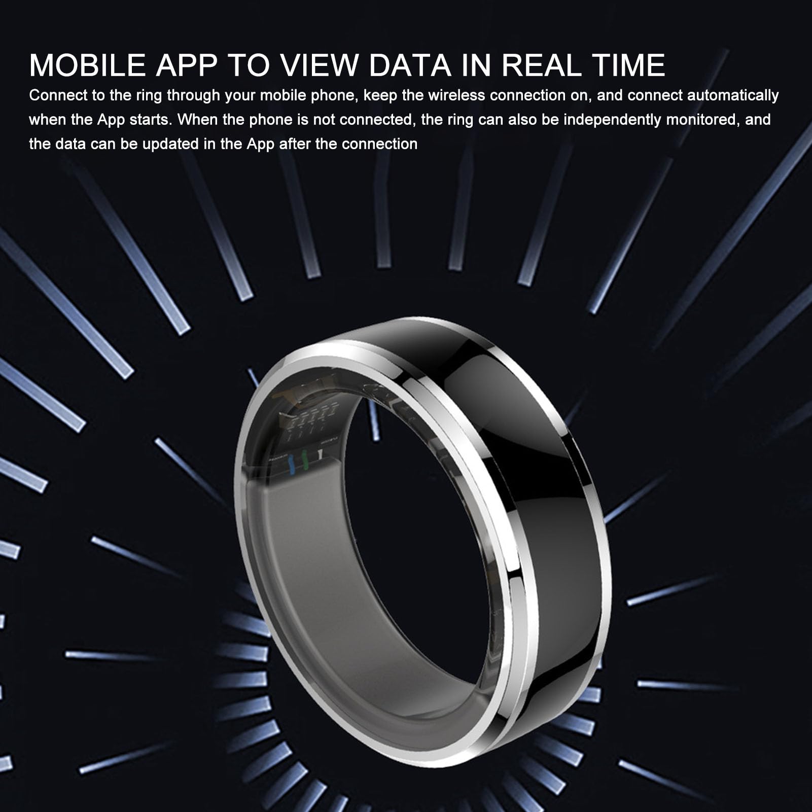 Smart Health Ring Anillo Inteligente Para Hombres Y Mujeres, Rastreador De Ejercicios, Monitor De Sueño, Sensor De Temperatura, Podómetro Y Anillo Inteligente Negro Resistente Al Agua,(Talla 8)
