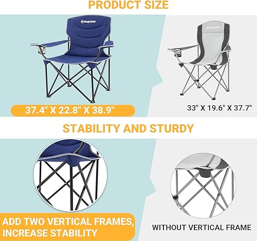 Miniatura 4 de KingCamp Silla de campamento acolchada grande para adultos plegable de gran tamaño con bolsillo lateral, azul profundo