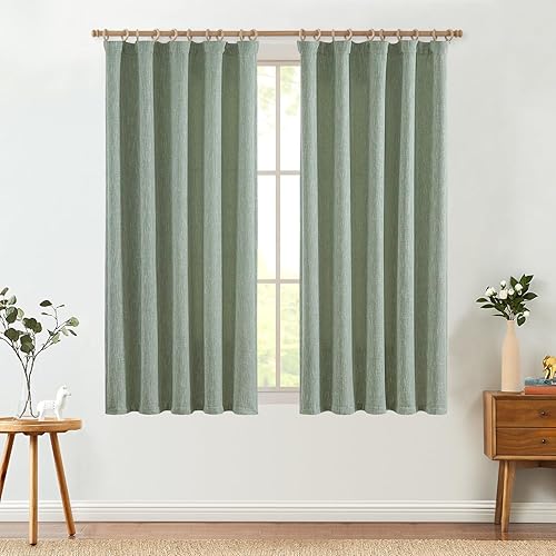 Miniatura 10 de jinchan Cortinas de lino de arpillera de 84 pulgadas de largo con textura de lino para sala de estar, cortinas de granja con bolsillo para barra,