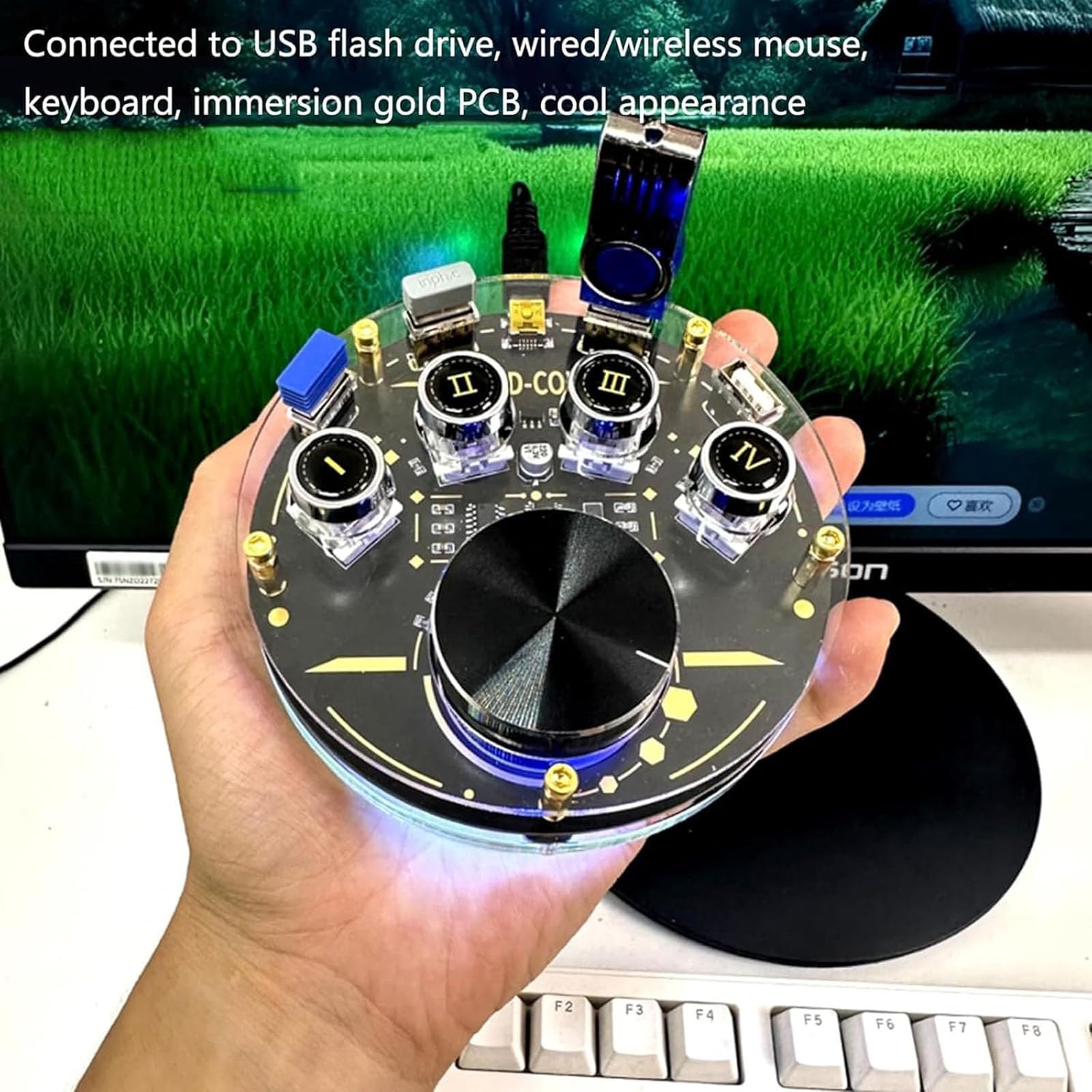 Docking Station USB, Hub USB Con 4 Tasti Di Scelta Rapida Programmabili, Manopola Per Il Controllo Del Volume, 3 Porte USB 2.0, Porta Di Alimentazione USB E 24 Effetti Di Illuminazione RGB Per PC Da