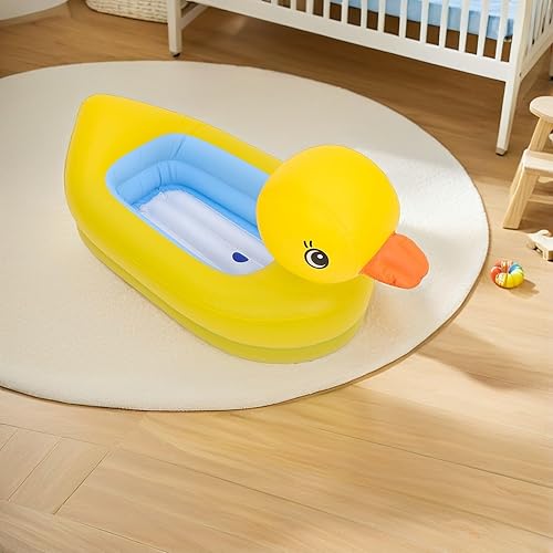 Miniatura 5 de Alasum Bañera inflable de PVC grueso con forma de pato, lavabo portátil para viajes en casa, seguridad y comodidad