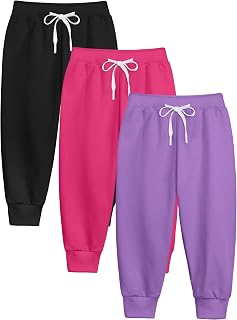 Resinta 3 Pack Toddler and Girls Sweatpants Kids Cotton Joggers Pants | Soft Cotton Toddler Pants, Elastic Waistband & Drawstring, for Four Seasons