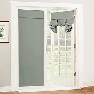 RYB HOME French Door Blinds 80 inch Length, Room Darkening Energy Smart Window Curtains for Door Window French Door Patio Door, W26 x L80 inch, Grayish Green, 1 Panel