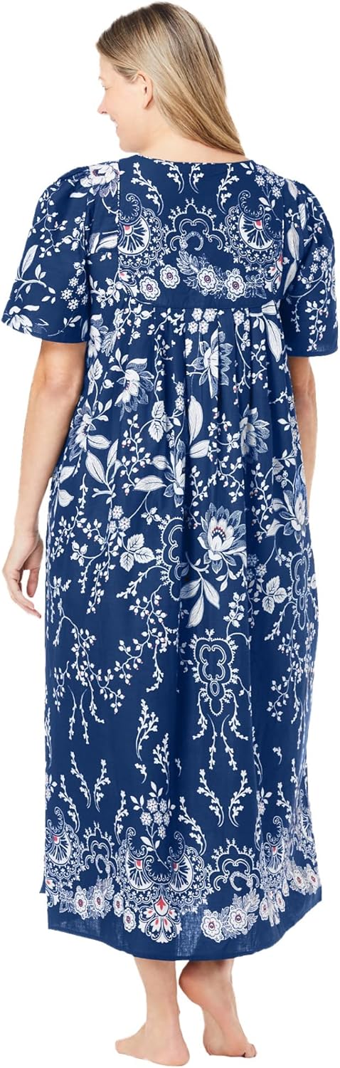 Only Necessities Women's Plus Size Bib Front Lounger House Dress, Nightgown