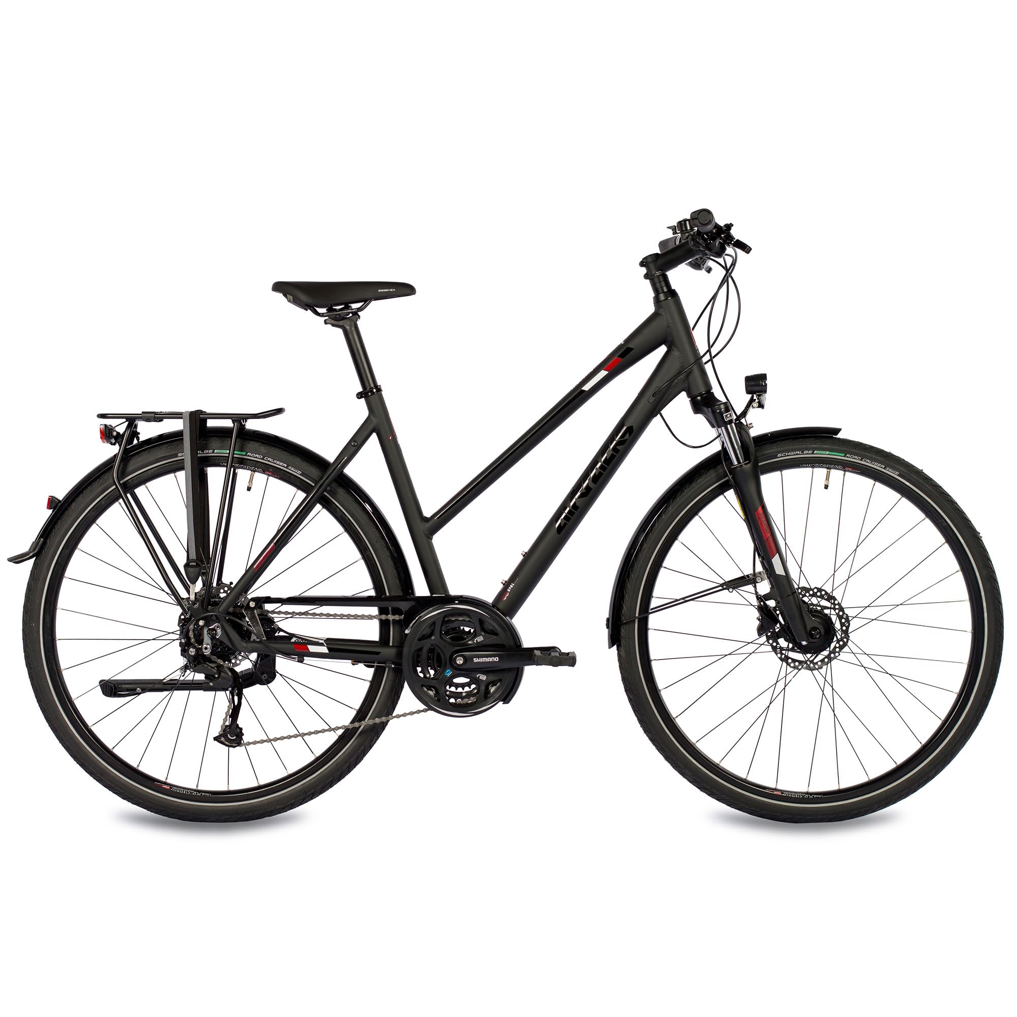 Airtracks Damen Trekking Fahrrad 28 Zoll Shimano 24 Gang ALIVIO RD-M3100 Schwarz Matt Rahmenhöhen 48cm 52cm