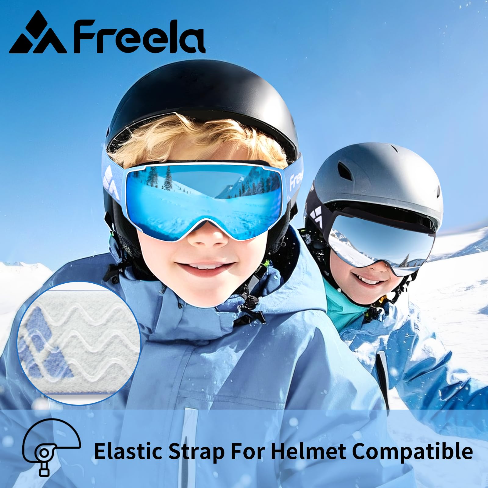 Freela Lot de 2 paires de lunettes de ski et de snowboard pour enfants de 3 à 14 ans, anti-buée, anti-UV