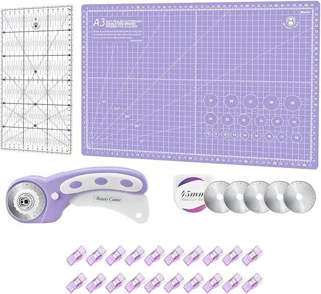 Headley Tools 45mm Rotary Cutter Set with A3 Mat & Quilting Ruler for Sewing