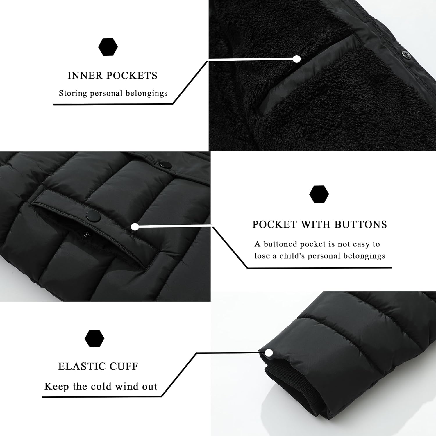 Boy's Quilted Winter Coat Waterproof Warm Jacket with Detachable Hood Windproof Outdoor Parka - Image 6