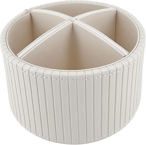 Miniatura 2 de Arniche Soporte redondo de cuero sintético para control remoto para mesa, organizador de escritorio giratorio de 360, 4 compartimentos para