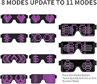 Vista 18 de Gafas LED dinámicas que brillan con luz LED recargable por USB, con luz intermitente de neón, 11 patrones, gafas luminosas