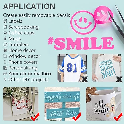 Miniatura 6 de Lya Vinyl Rollo de vinilo permanente rosa brillante, 12 pulgadas x 12 pies, rollo de vinilo adhesivo permanente para exteriores para CRI-Cut,