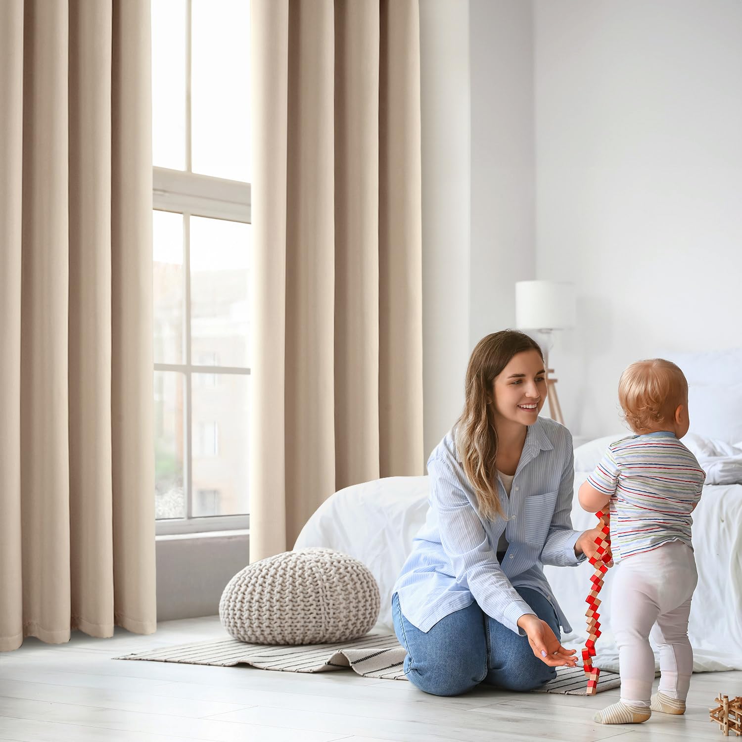 MIULEE Tende Oscuranti per Interni 2 Pezzi, Tenda Beige Moderna per Soggiorno, Tenda Oscurante Finestra Camera da Letto Salotto, Tende Termiche Isolanti per Interni con Anelli, 2x 140x280 CM