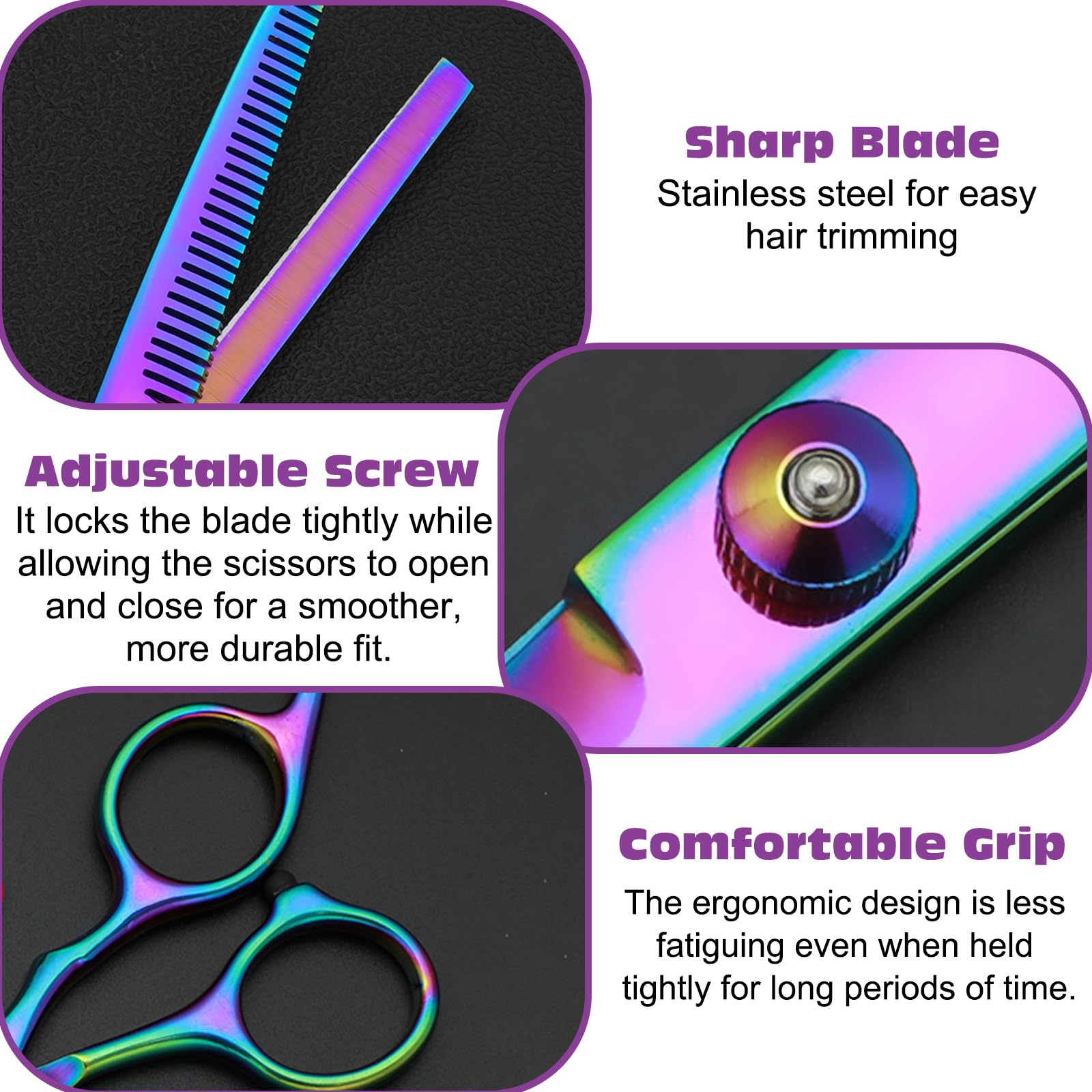 BSITSSS Professional Hair Cutting Scissors, 6 Inch, Contemporary Style, Stainless Steel, Rainbow Color, Hairdresser, Barber - Image 4