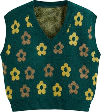 CIDER Floral Sweater Vest for Women Sleeveless Knitted V Neck Knitwear Cute 2025 Trendy Sweater Green
