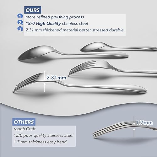 Miniatura 5 de Juego de cubiertos mate de 40 piezas para 8, juego de cubiertos de acero inoxidable de alta calidad, cubiertos de acabado mate duraderos y sólidos,