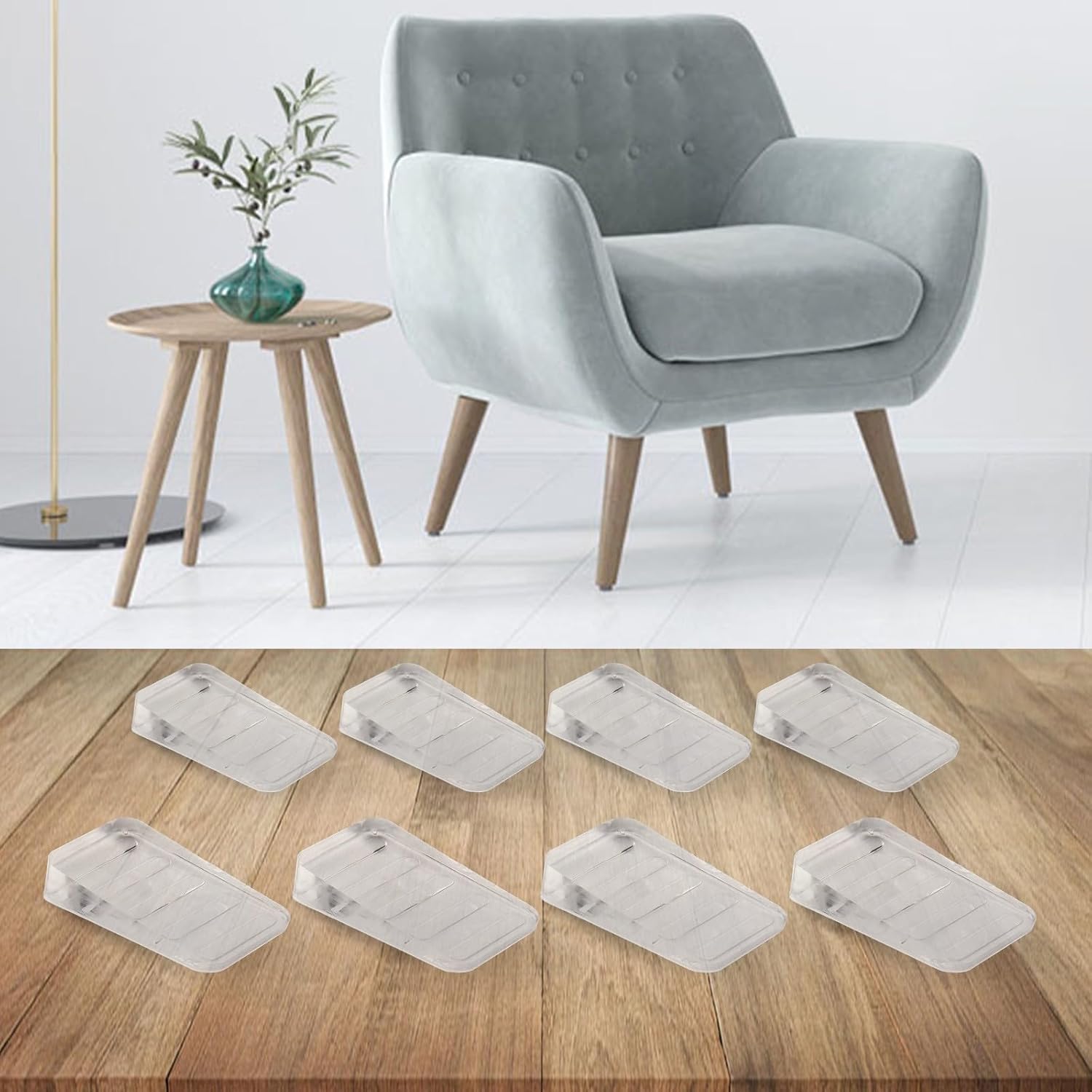 Transparent Furniture Leveling Pads – 8-Pack PU Shims Tables, Chairs, Beds & Doors | 30 x 50 x 10 mm Anti-Slip Wedge Gap Fillers | Non-Tilt Stabilizing Solution