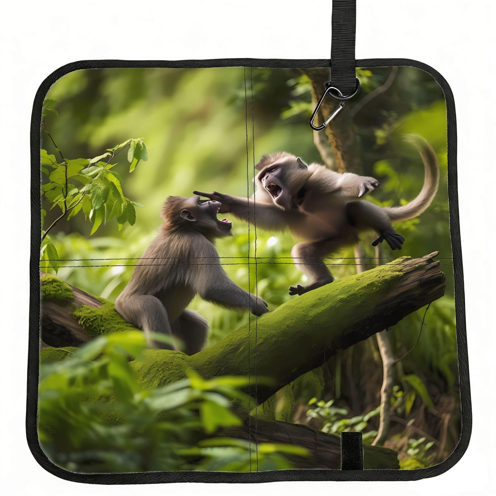 MROWYC Monkey fight Printed Foldable Seat Cushion - Portable with Carabiner, for Stadium, Camping, Hiking