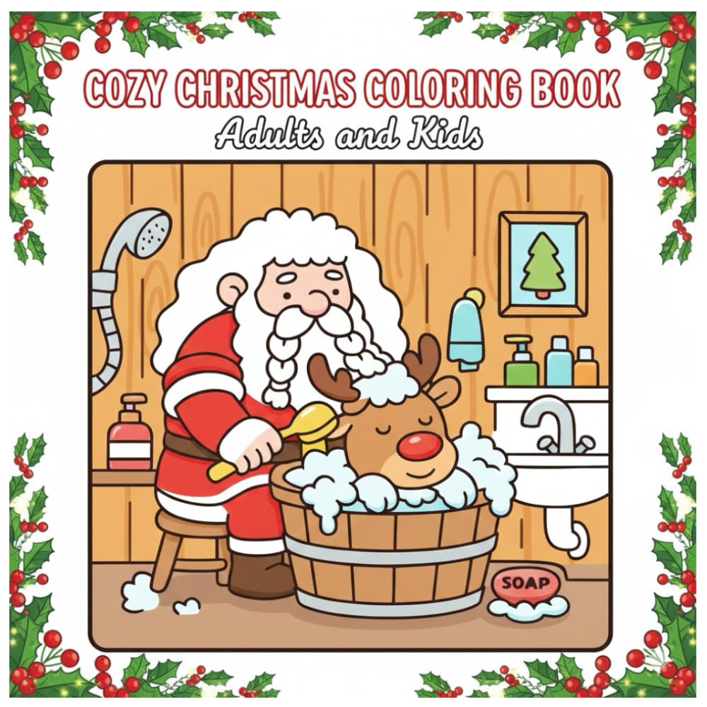 Cute Christmas Coloring Book for Kids & Adults: Cozy Holiday Scenes with Santa, Reindeer & Cute Winter Animals: 15 Adorable Festive Illustrations • ... Pages • 8.5" x 8.5" Square Coloring Book