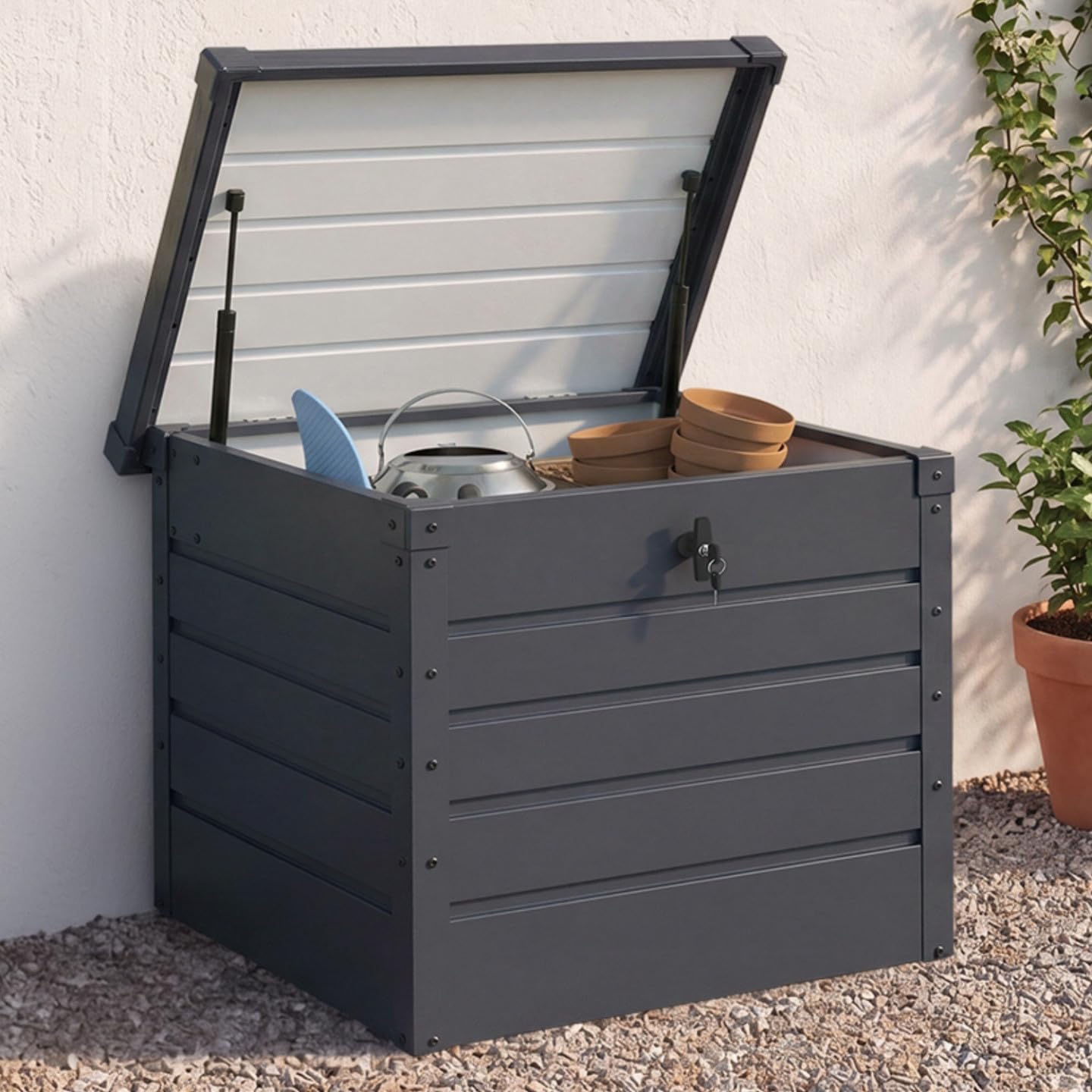 IDMarket - Abschließbare Metalltruhe Anthrazitgrau für Garten 200L 68x62,5x63 cm