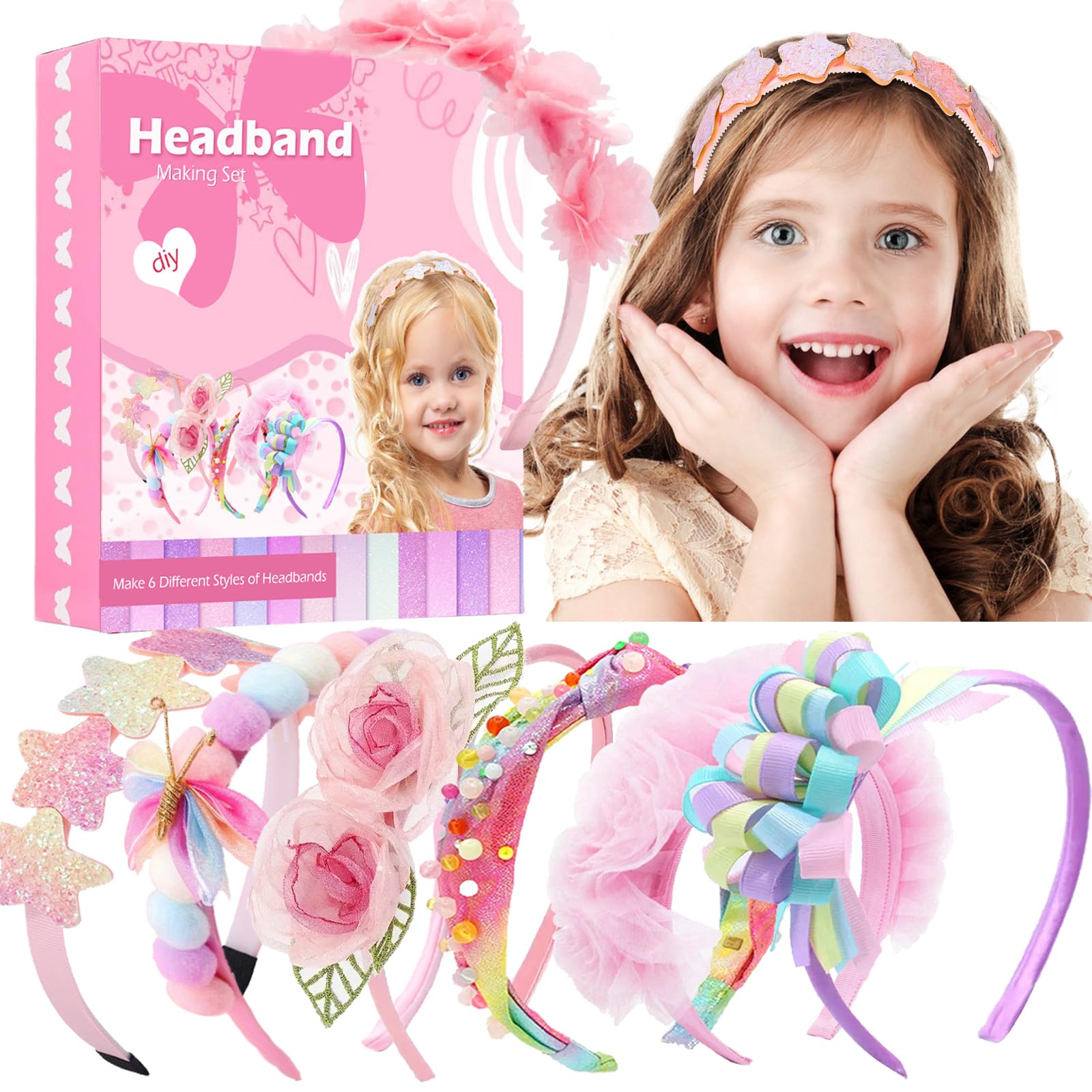 ZYKORT DIY Haarreifen Set Für Mädchen - Bastelset Mit 6 Reifen Und Zubehör